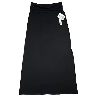 Joey B Women SMALL Solid Black Maxi Skirt A-Line Casual Elastic Waist Pull On • $12