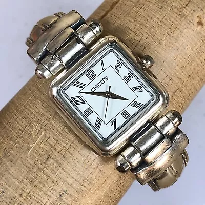 CHICO'S Silver Tone Square Dial Women's Watch OX Cuff Bracelet Band NEW BATTERY • $29.95