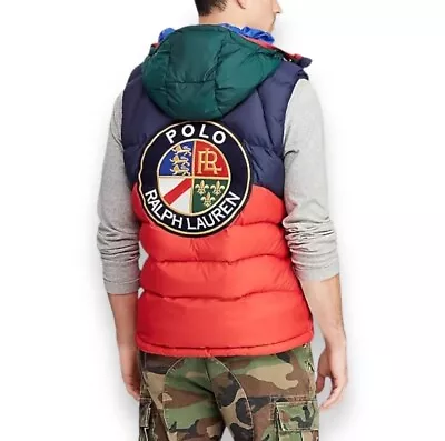 Polo Ralph Lauren Big Crest Cookie Patch Hooded Pullover Puffer Vest Men’s XL • $219.99