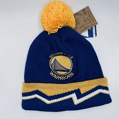 Golden State Warriors Knit Beanie Adult Blue Hat With Pom NBA Mitchell & Ness • $22.99