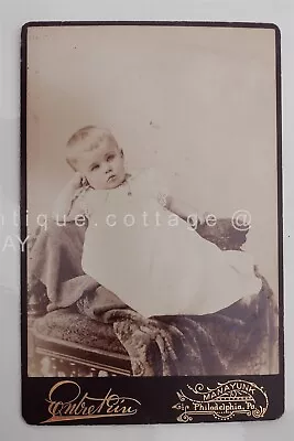 Antique CUTE BABY PHOTO Leaning On Elbow ATTITUDE Manayunk Phila Pa GHOST MOM • $48.95
