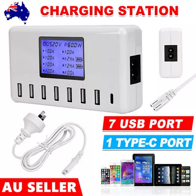 $26.95 • Buy 8IN1 Multi Port Charging Station USB Hub LCD Type C Charger Quick Power AU Plug