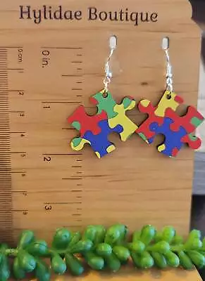 Autism Awareness Puzzle Piece Dangle Earrings • $6