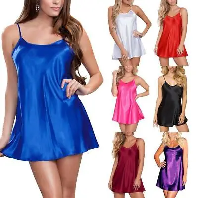 £7.09 • Buy Women Satin Silk Nightdress Lingerie Sexy Nightwear Sleepwear Slip Dress Chemise