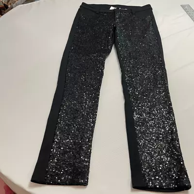 NWT Love Mar Anthropologie Black Sequin Stretch Pants Size Large New • $19.95