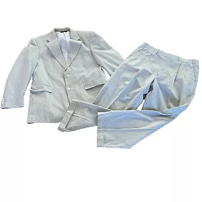 Brooks Brothers Berkeley Seersucker Gray White Stripe Full Suit 40 Reg 34 W • $99.90