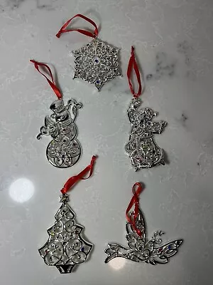 Lenox Silver Tone Rhinestones Christmas Ornament Set Of 5 • $22.99