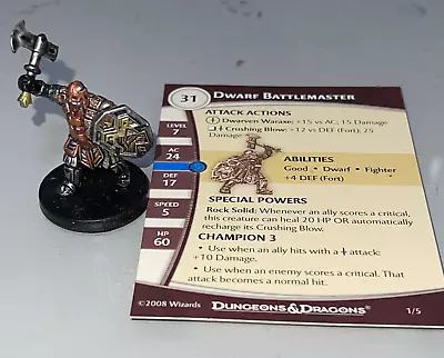 £7.99 • Buy Dungeons & Dragons D&D Miniatures Starter Set DWARF BATTLEMASTER #1/5 Fighter