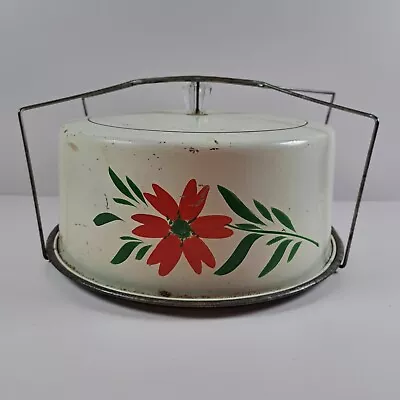 $13.59 • Buy Vintage Carlton Metal Cake Carrier Cream Red/Green Flowers - Condition Issues