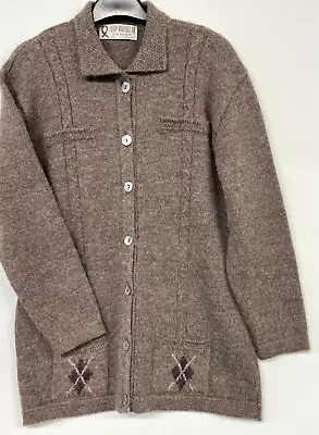 Loop Knitwear Vintage Long Cardigan Jacket L Brown Wool & Alpaca Thick 709 • £37