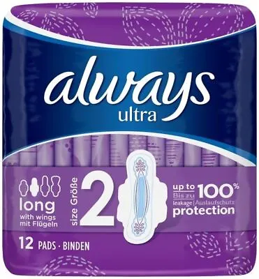£6.36 • Buy Always Ultra Long Wings Size 2 Sanitary Towels Super Absorbent Leakage 12 Pads