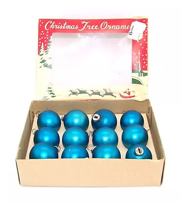 12 Vintage Japan Mercury Glass Christmas Tree Ornaments Balls Blue Original Box • $18