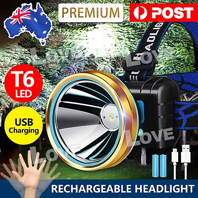 T6 LED Headlamp Rechargeable USB Headlight Flashlight Camping Fishing Head Torch • $14.85