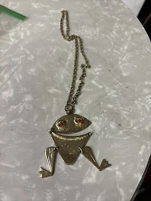 VINTAGE ARTICULATED JOINTED GOLD TONE FROG TOAD NECKLACE PENDANT Retro • $7