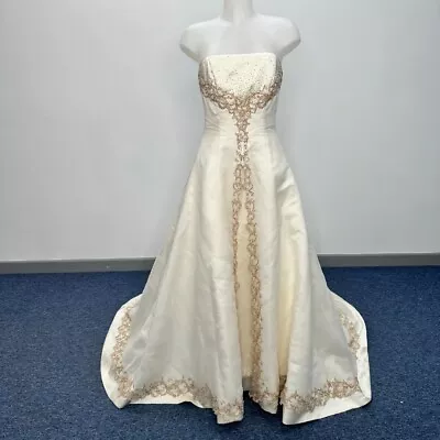 Maggie Sottero Strapless A-Line Wedding Dress UK14 US12 Ivory Rose Gold RMF01-SM • £99.99