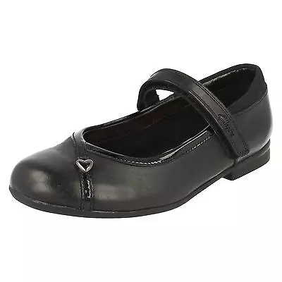 Clarks 'Dolly Babe' Girls Black 100% Leather Upper Riptape Smart Shoes H Fit • £32