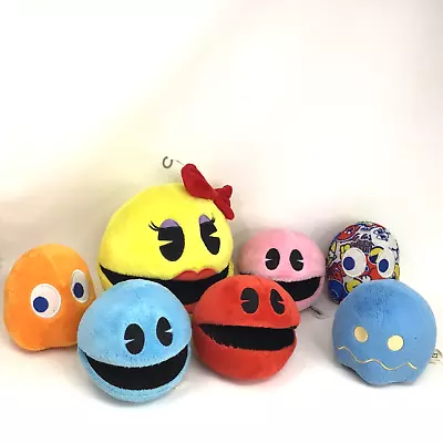 Pac-Man Plush Lot 7'' Ms Pac & 4  Clyde Orange Inky Ghost Pink Red Blue Balls • $34.50