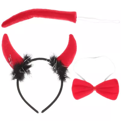  2 Set Devil Ears And Tail Costume Bow Tie Animal Headband Masquarade Mask Props • £7.35