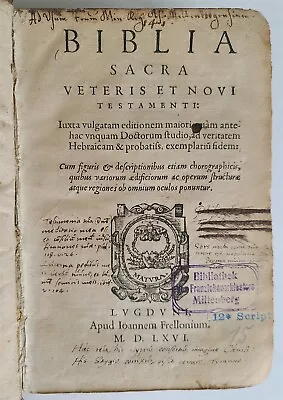 1566 BIBLE In LATIN ILLUSTRATED Antique PIGSKIN BOUND 16th CENTURY Rare BIBLIA • $1428