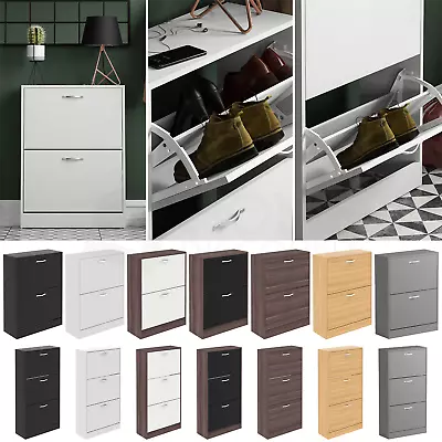£39.99 • Buy 2 3 Drawer Shoe Cabinet Storage Cupboard Footwear Stand Rack Wooden Unit New