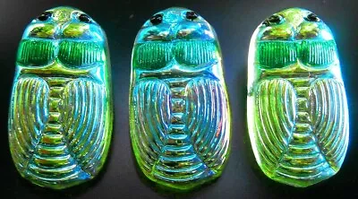 3 Czech Vaseline Glass Buttons #B581 - 27 Mm Or 1  - SCARAB!!!! • £10.44