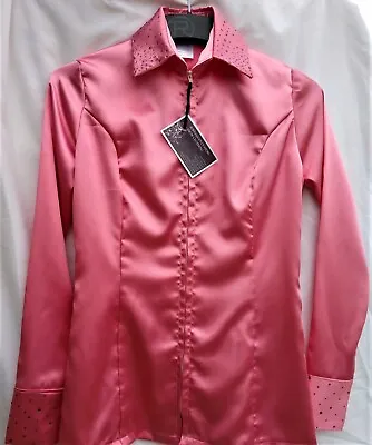 Western All Day Rail HMS SMS Horse Show Day Shirt Satin Coral With Crystals MED • $78