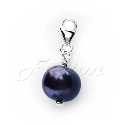 Solid .925 Sterling Silver Dark Pearl Charm Clip-on ADD CHARM TO BRACELET CH2 • £6.99