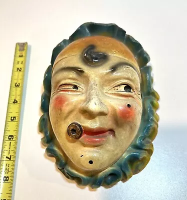 VINTAGE CHALKWARE STRING HOLDER CREEPY CLOWN JESTER XCLNT Condition • $68