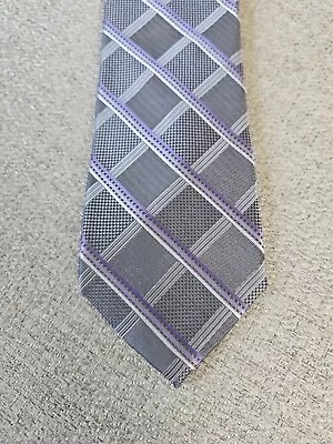 Van Heusen Tie -  3.25 In Gray Purple Plaid Dot Silk Necktie - Men's Classic • $9.97