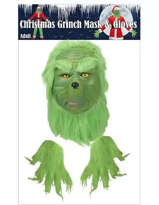 Grinch Mask And Gloves Christmas Party Cosplay Halloween Costume Prop • $39.99