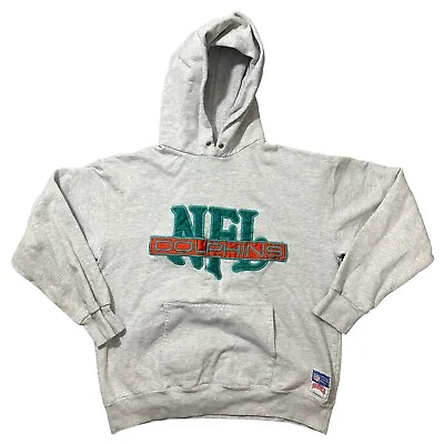 Nutmeg Mills Vintage NFL MIAMI DOLPHINS Hooded Sweatshirt Large Hoodie Flaws • $40