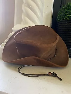 Minnetonka Aussie Hat Genuine Ruff Distressed Leather Outback Brown Hat Unisex  • $74.98