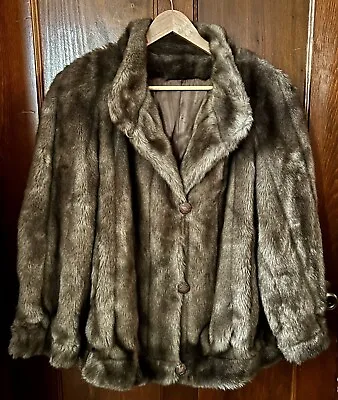 Vintage Tissavel France Faux Fur Coat Jacket Med/Dark Brown Lined Buttons EUC! • $38.77