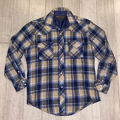 Vtg 70s Flannel Shirt Sportsman KMART Cruiser Pearl Snap Wool Blend Mens Medium • $42.71