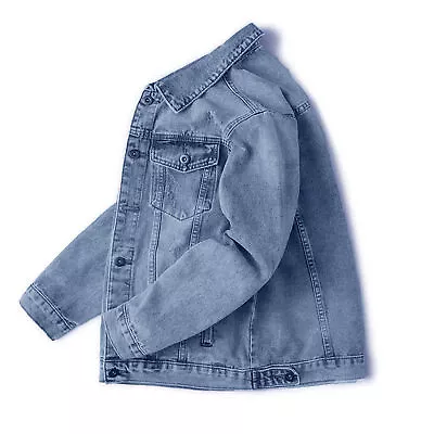 Denim Jacket Men Coat Retro Hop Style With Multi Pockets For Loose Fit Lapel • $38.99