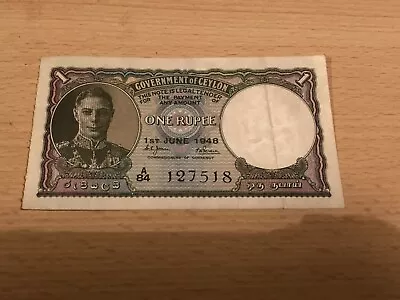 Government Of Ceylon 1 Rupee 1st June 1948 • £20