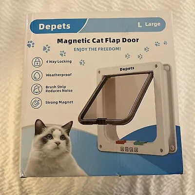 Depets Size M&L Magnetic 4-Way Cat Locking Flap Door - White ~ New Opened Box • $9.99