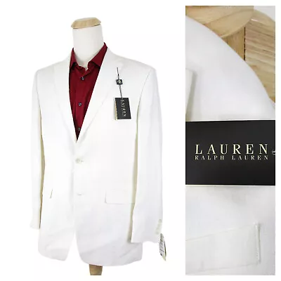 Lauren Ralph Lauren Mens Solid White Ivory Linen Sport Coat Jacket 40L $295 • $124.95