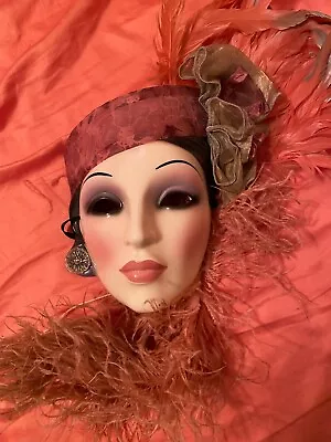 Wall Mask (face) Beautiful Lady With Hat And Feathers - By Clay Art • $49