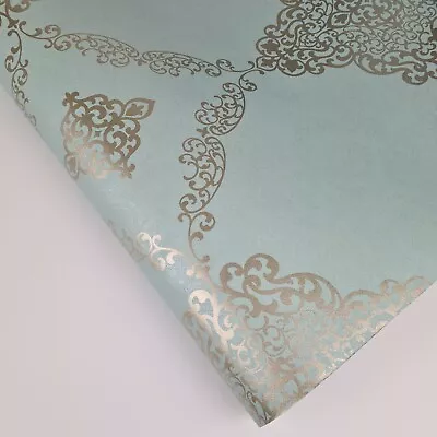 Fine Decor - Turquoise And Copper Gold Glitter Shimmer Floral Paisley Wallpaper • £6.49