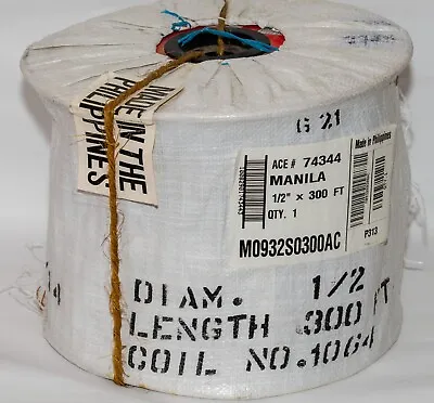 Twisted Natural Manila Hemp Rope (1/2 Inch X 300 Feet Spool) • $59.95