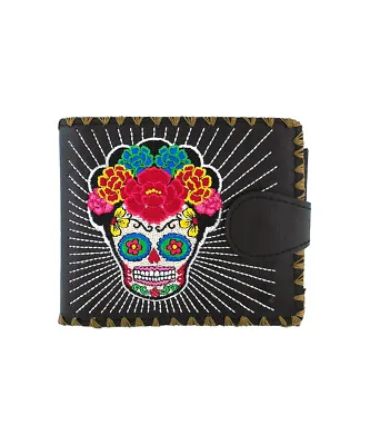 $26.95 • Buy Lavishy Catrina Day Of The Dead Sugar Skull Embroidered Flat Medium Wallet Gift