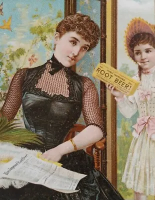 Antique Woman & Girl TRADE CARD ~ F.W. Pierce Druggist & Apothecary Chester VT • $5.95