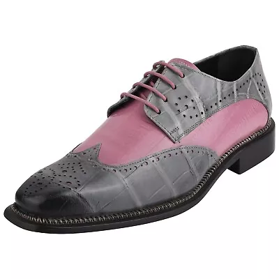LIBERTYZENO Mens Genuine Leather Two Toned Croco EEL Print Wingtip Lace Up Shoes • $74.99