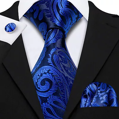 USA Paisley Mens Ties Dark Navy Blue Tie Set 100% Silk Woven Neckties Formal • $11.99