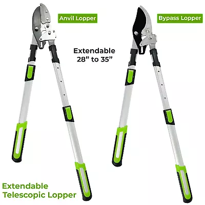 Telescopic Ratchet Anvil Bypass Loppers Tree Branch Cutter Pruner C50 Blade • £16.45