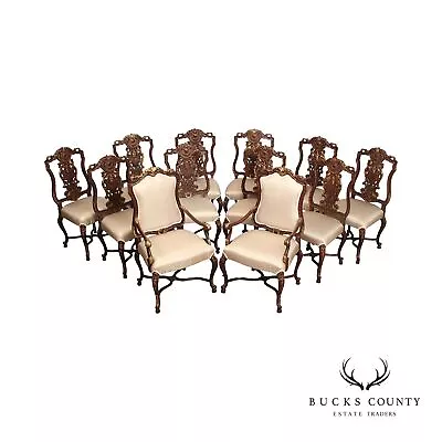 French Louis XV Style Set Of Twelve Ornately Carved Dining Chairs • $6795