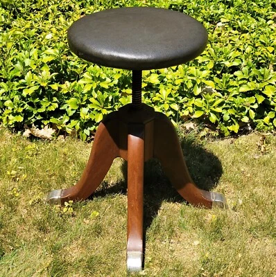 $379 • Buy Vintage Hamilton Mfg Adjustable Height Elm Wood Iron Architect Piano Stool 24 