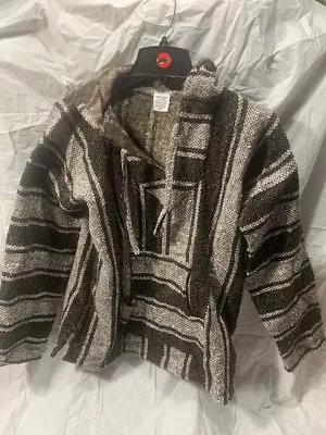 Artesanias Mexican Hoodie Poncho Mens Medium Brown Striped Baja • $22.19