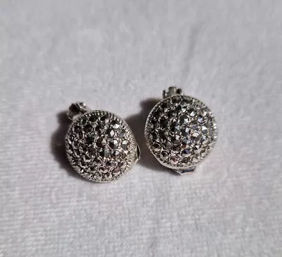 Vintage 835 European Silver Marcasite Pave Clip On Earrings • £6.50